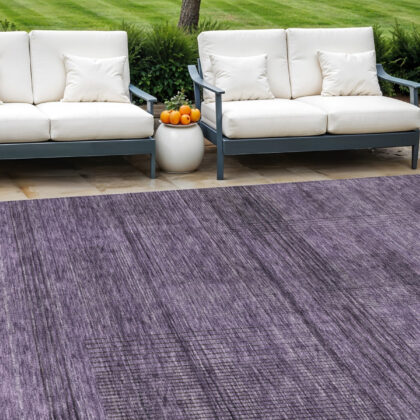 10' X 14' Plum Purple And Gray Striped Washable Indoor Outdoor Area Rug