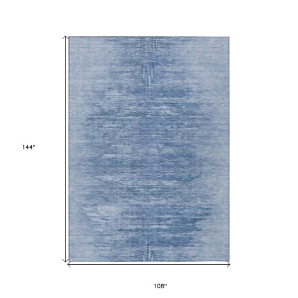 9' X 12' Denim Blue And Sky Blue Abstract Washable Indoor Outdoor Area Rug