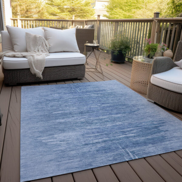 9' X 12' Denim Blue And Sky Blue Abstract Washable Indoor Outdoor Area Rug
