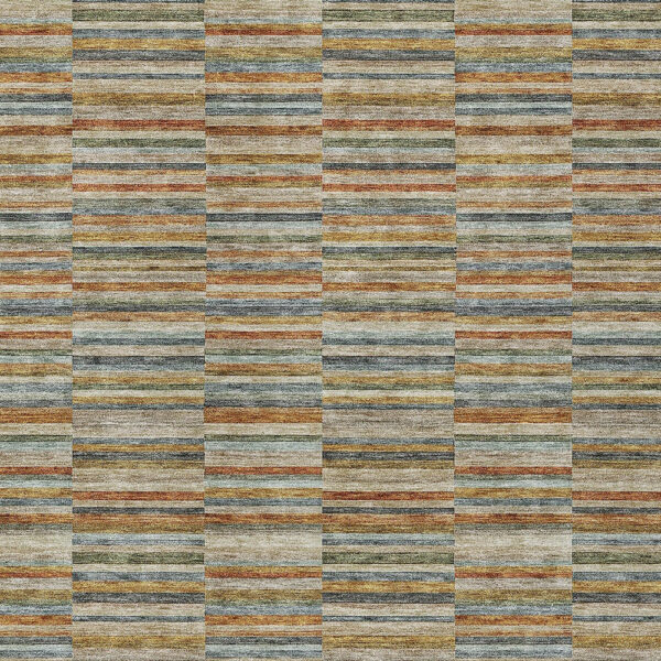 3' X 5' Orange Copper And Gray Striped Washable Indoor Outdoor Area Rug