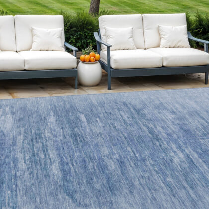8' X 10' Denim Blue And Sky Blue Abstract Washable Indoor Outdoor Area Rug