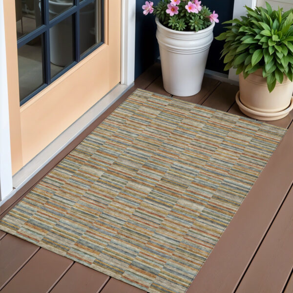 3' X 5' Orange Copper And Gray Striped Washable Indoor Outdoor Area Rug