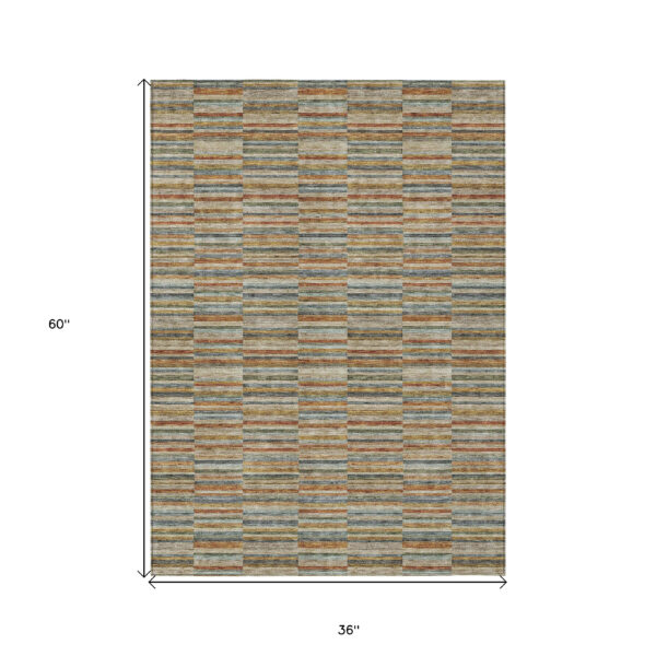 3' X 5' Orange Copper And Gray Striped Washable Indoor Outdoor Area Rug