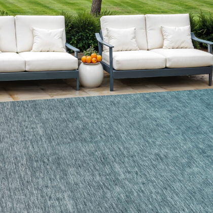 8' X 10' Teal Blue Gray And Charcoal Ombre Washable Indoor Outdoor Area Rug