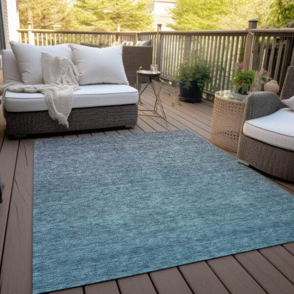 8' X 10' Teal Blue Gray And Charcoal Ombre Washable Indoor Outdoor Area Rug