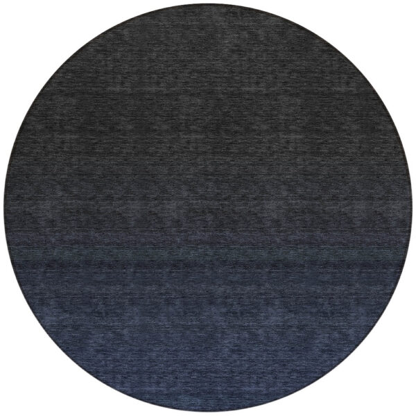 8' Navy Blue And Charcoal Round Abstract Washable Indoor Outdoor Area Rug