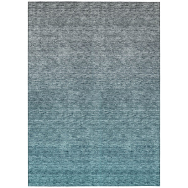 8' X 10' Teal Blue Gray And Charcoal Ombre Washable Indoor Outdoor Area Rug