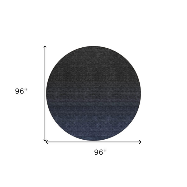 8' Navy Blue And Charcoal Round Abstract Washable Indoor Outdoor Area Rug