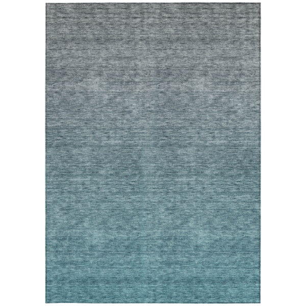 8' X 10' Teal Blue Gray And Charcoal Ombre Washable Indoor Outdoor Area Rug