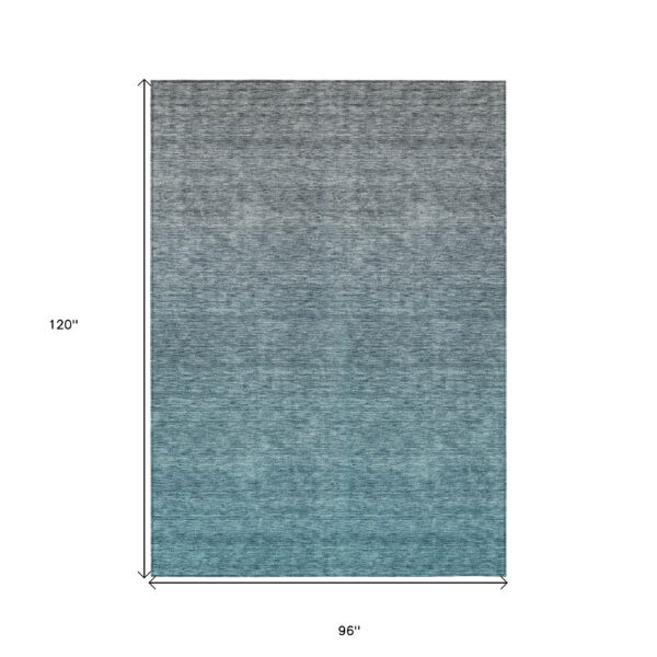 8' X 10' Teal Blue Gray And Charcoal Ombre Washable Indoor Outdoor Area Rug