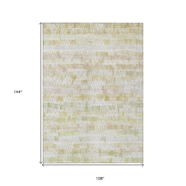 9' X 12' Gold Beige And Tan Striped Washable Indoor Outdoor Area Rug
