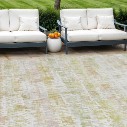 9' X 12' Gold Beige And Tan Striped Washable Indoor Outdoor Area Rug