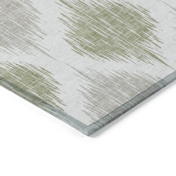 9' X 12' Artichoke Green Ivory And Gray Ikat Washable Indoor Outdoor Area Rug