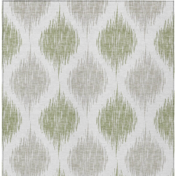 9' X 12' Artichoke Green Ivory And Gray Ikat Washable Indoor Outdoor Area Rug