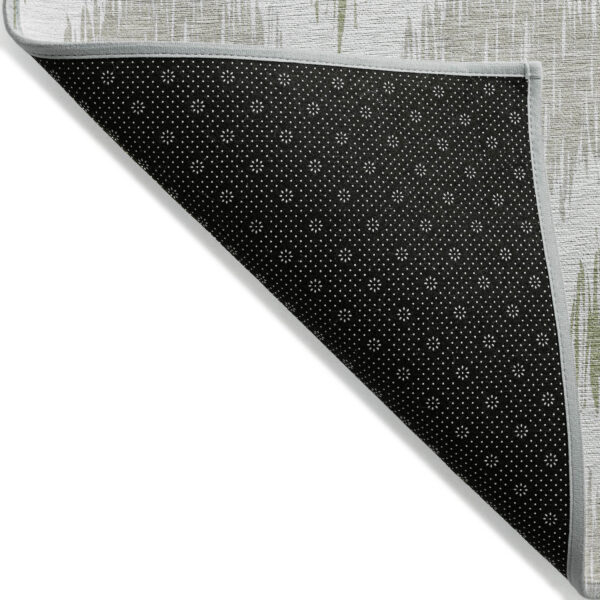 9' X 12' Artichoke Green Ivory And Gray Ikat Washable Indoor Outdoor Area Rug