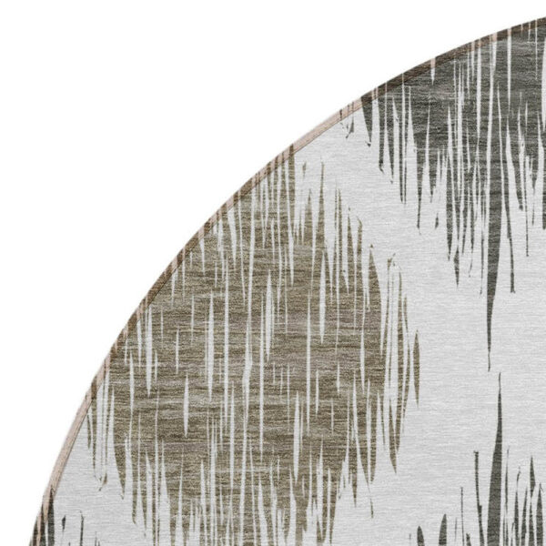8' Taupe Ivory And Brown Round Ikat Washable Indoor Outdoor Area Rug