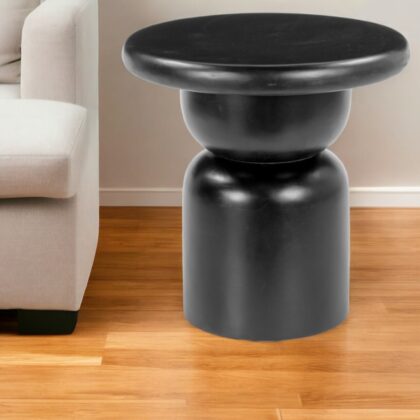 20" Black Solid Wood Round Pedestal End Table