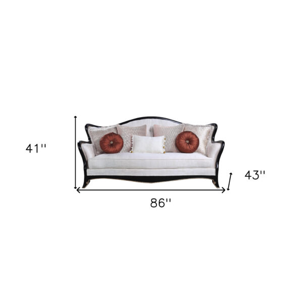 86" Beige And Black Sofa With Seven Toss Pillows