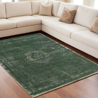 5' x 7' Gray and Green Medallion Non Skid Area Rug