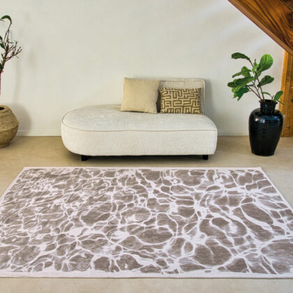 8' Gray Round Abstract Non Skid Area Rug