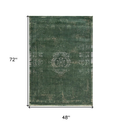 5' x 7' Gray and Green Medallion Non Skid Area Rug
