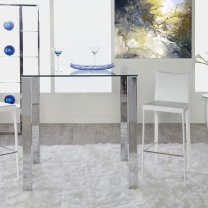 Set of Two 30" White Steel Low Back Bar Height Bar Chairs