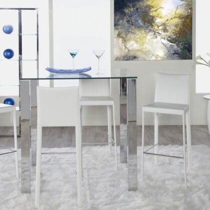 Set of Two 30" White Steel Low Back Bar Height Bar Chairs