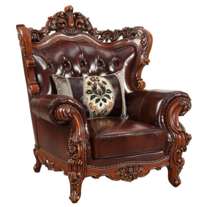 46" Dark Brown and Chocolate Faux Leather Tufted Wingback Chair
