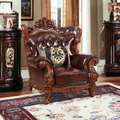 46" Dark Brown and Chocolate Faux Leather Tufted Wingback Chair