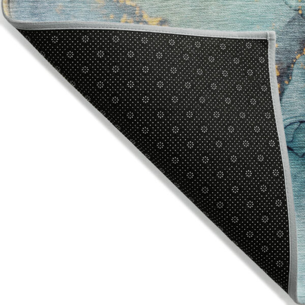 8' X 10' Teal Abstract Washable Non Skid Indoor Outdoor Area Rug
