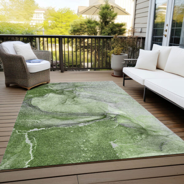 3' X 5' Olive Green Abstract Washable Non Skid Indoor Outdoor Area Rug