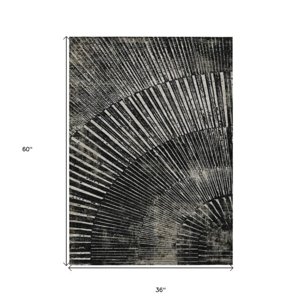 3' X 5' Black and Ivory Abstract Washable Non Skid Indoor Outdoor Area Rug