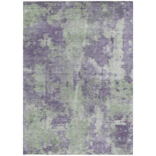 5' X 8' Purple and Green Abstract Washable Non Skid Indoor Outdoor Area Rug
