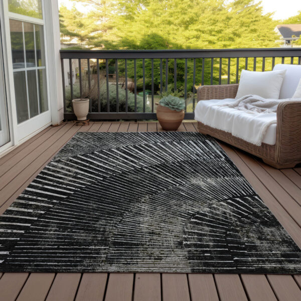 3' X 5' Black and Ivory Abstract Washable Non Skid Indoor Outdoor Area Rug