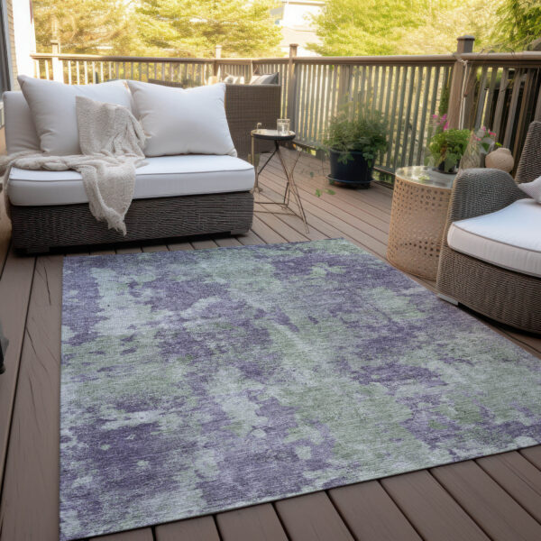 5' X 8' Purple and Green Abstract Washable Non Skid Indoor Outdoor Area Rug