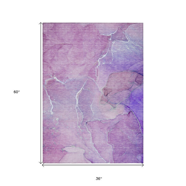 3' X 5' Purple Abstract Washable Non Skid Indoor Outdoor Area Rug