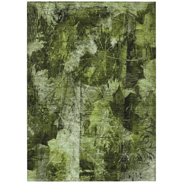 3' X 5' Green Floral Washable Non Skid Indoor Outdoor Area Rug