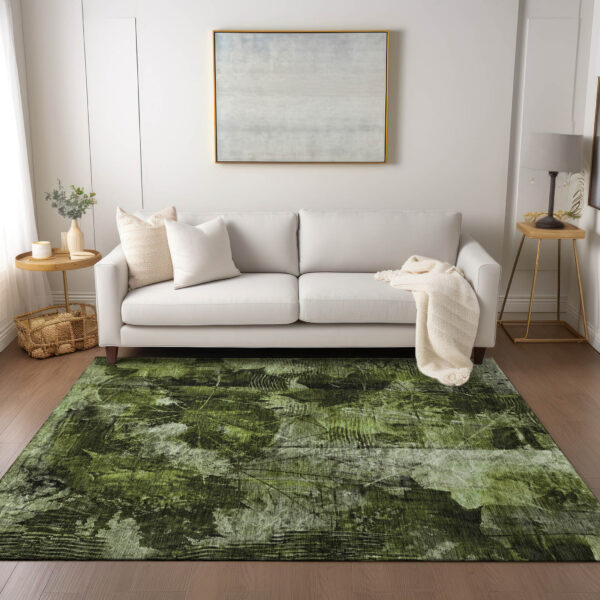 3' X 5' Green Floral Washable Non Skid Indoor Outdoor Area Rug