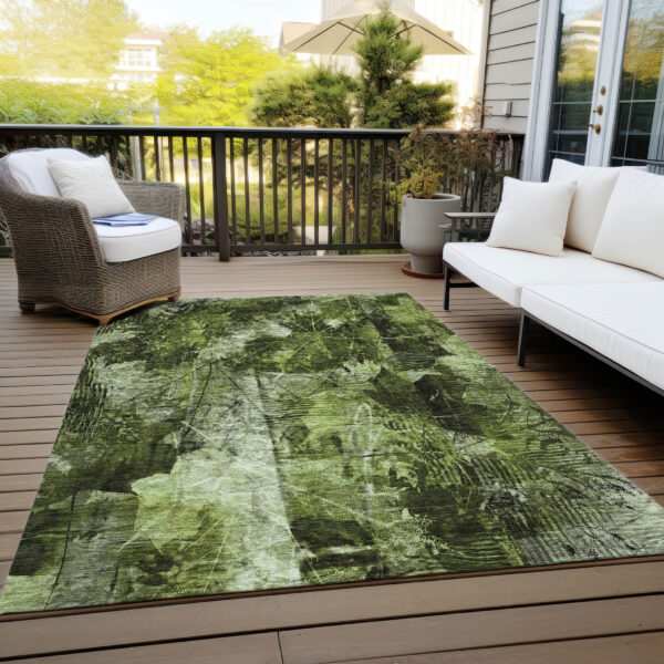 3' X 5' Green Floral Washable Non Skid Indoor Outdoor Area Rug