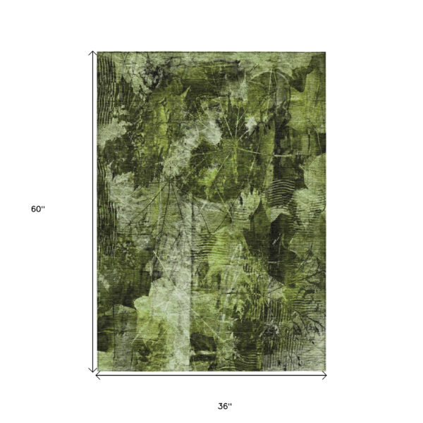 3' X 5' Green Floral Washable Non Skid Indoor Outdoor Area Rug