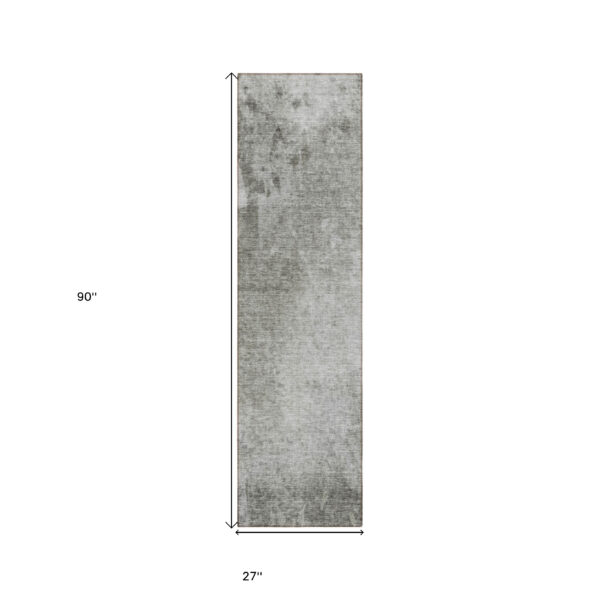8' Runner Gray and Off White Abstract Washable Non Skid Indoor Outdoor Runner Rug