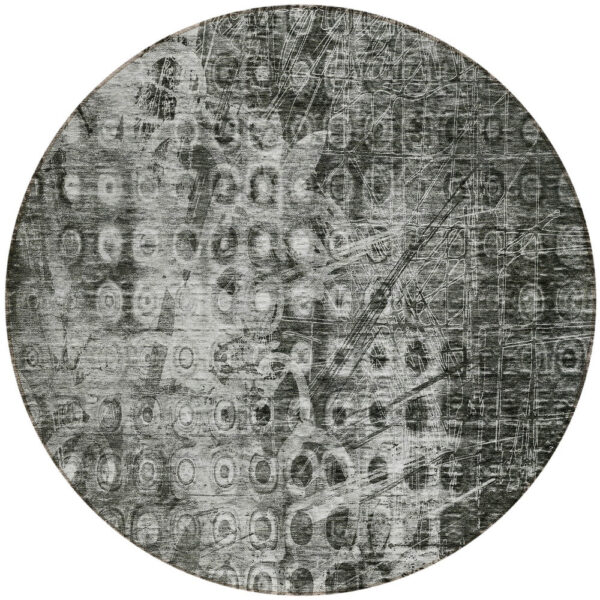 8' Charcoal Round Ikat Washable Indoor Outdoor Area Rug