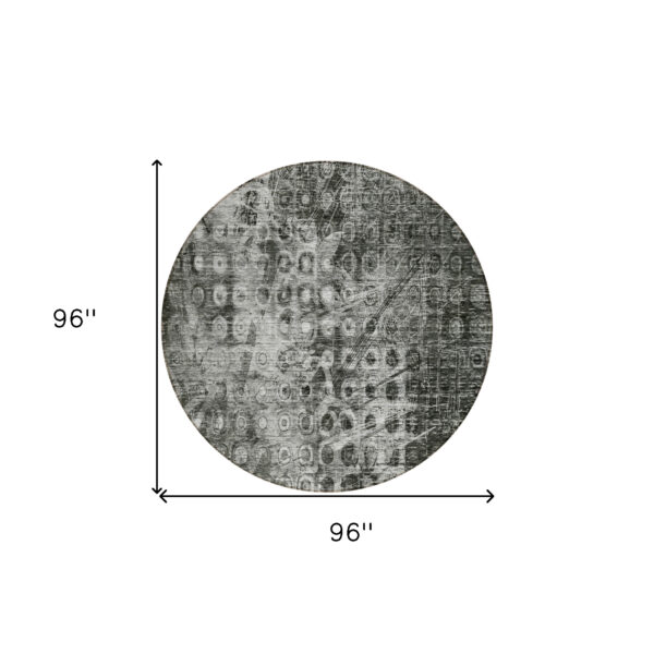 8' Charcoal Round Ikat Washable Indoor Outdoor Area Rug
