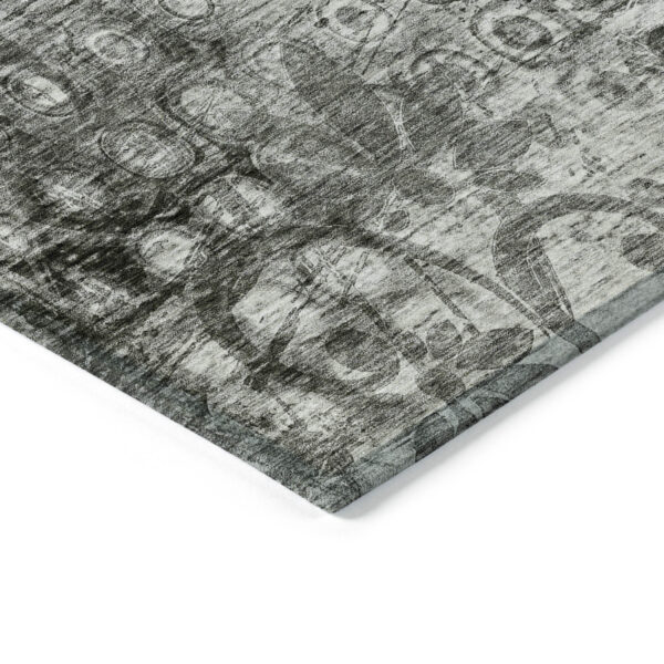 8' Charcoal Round Ikat Washable Indoor Outdoor Area Rug