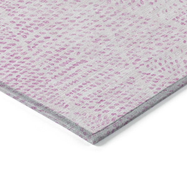 8' Pink And Ivory Round Geometric Washable Indoor Outdoor Area Rug
