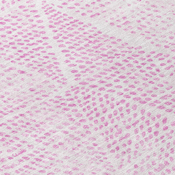 8' Pink And Ivory Round Geometric Washable Indoor Outdoor Area Rug