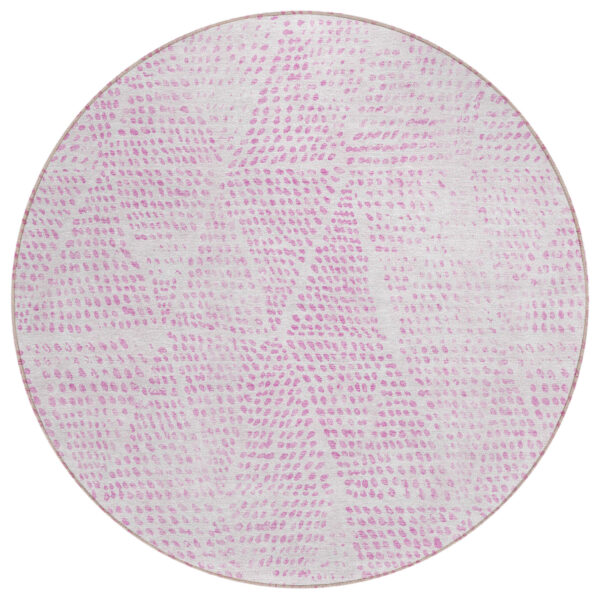 8' Pink And Ivory Round Geometric Washable Indoor Outdoor Area Rug