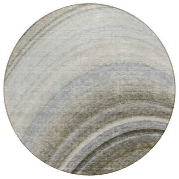 8' Taupe Gray And Ivory Round Abstract Washable Indoor Outdoor Area Rug