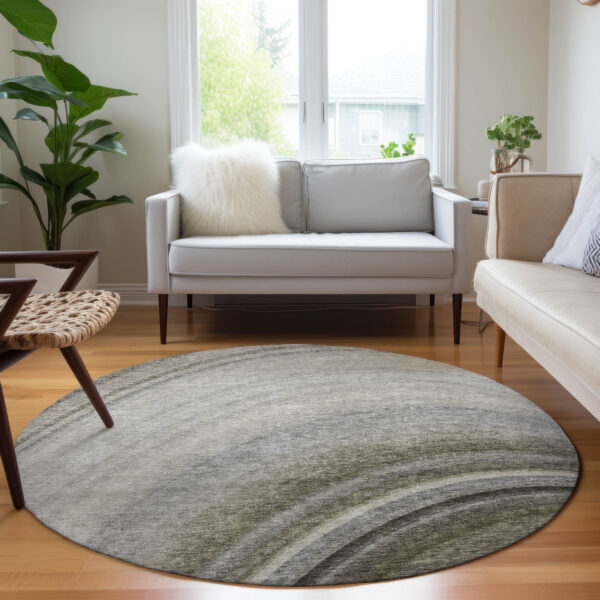 8' Taupe Gray And Ivory Round Abstract Washable Indoor Outdoor Area Rug