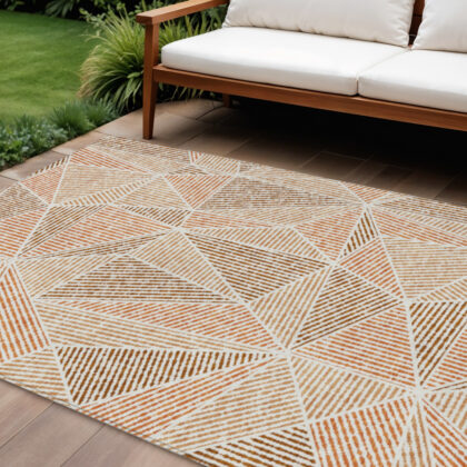 10' X 14' Terra Cotta Beige And Salmon Geometric Washable Indoor Outdoor Area Rug